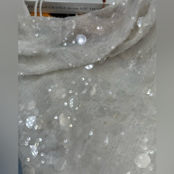 🆕 RAT & BOA 🧿 NWOT Evangeline Ivory Glistening Paillettes & Sequins Dress Sz L - Picture 15 of 16